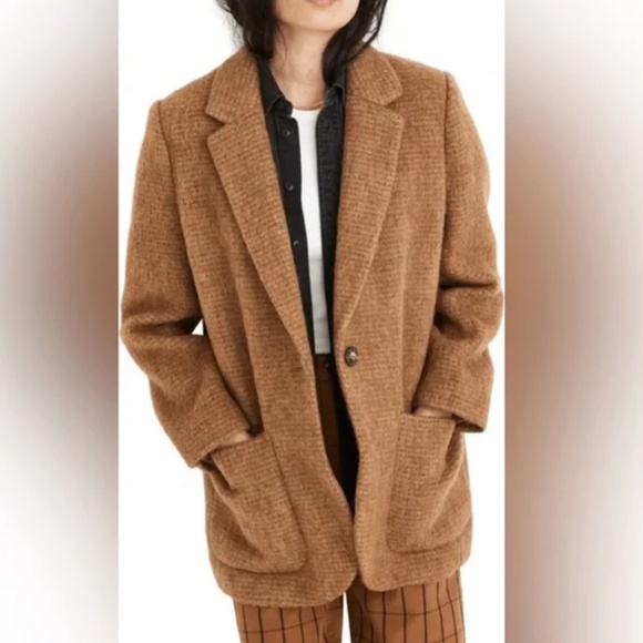 Madewell Bouclé Larsen Blazer Size XL Toffee Melange Brown Jacket Alpaca Blend - Picture 8 of 16